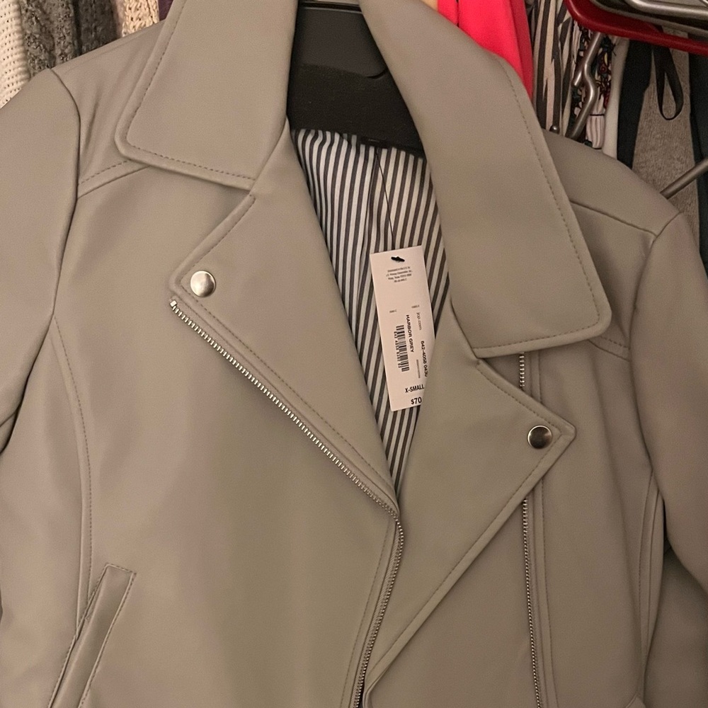 a.n.a Gray Leather Moto Jacket Asymmetrical Design